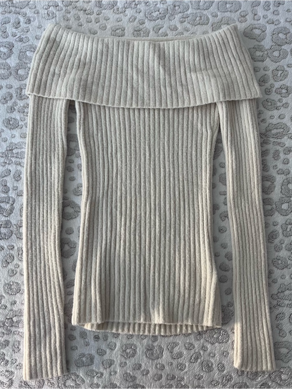 Express Ribbed Off-the-Shoulder Sweater in Light Beige